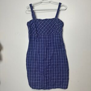 90s Blue Plaid Sundress with Square Neck
